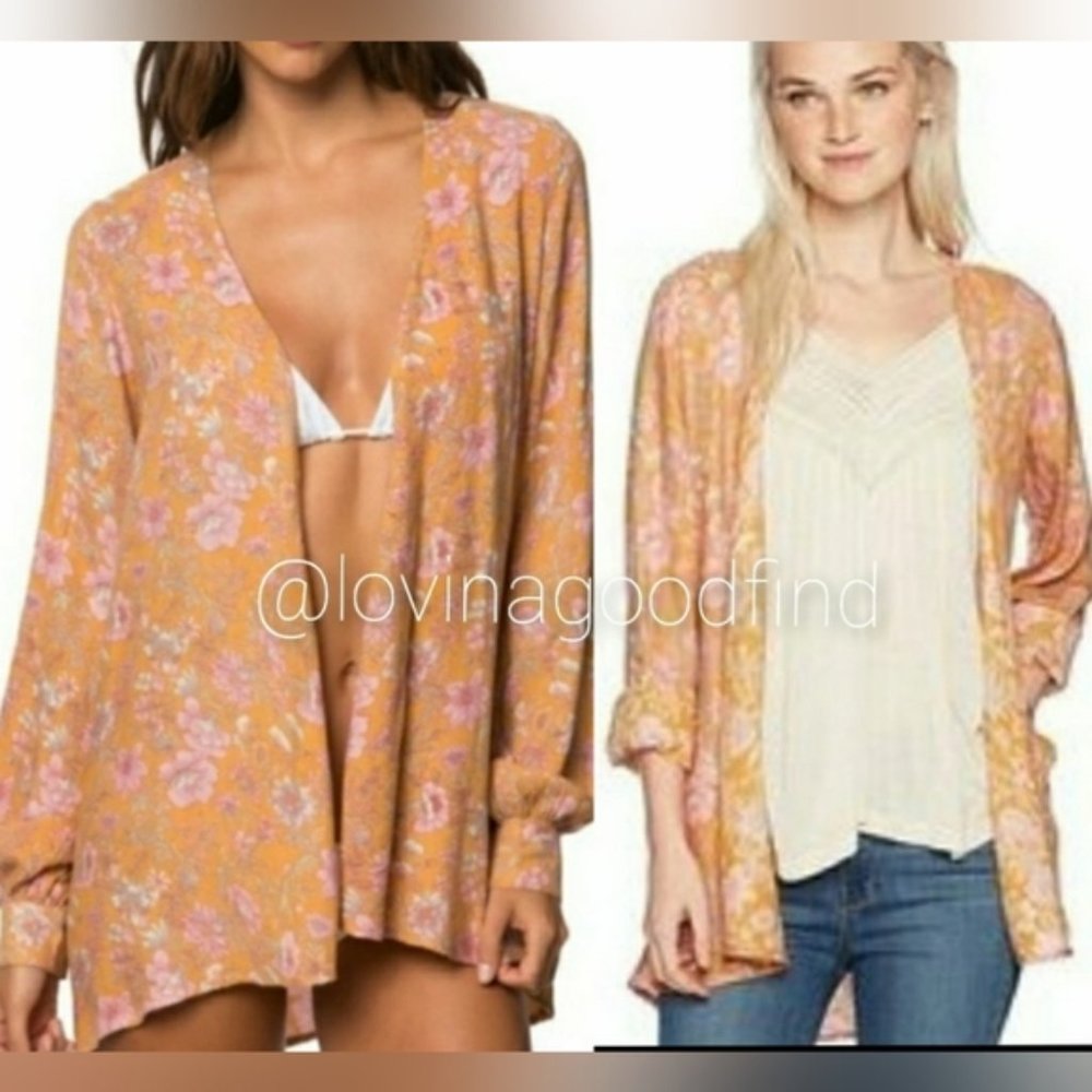 O’Neill Orange Floral Long Sleeve Kimono/ Coverup EUC sz OSFM - Picture 11 of 12